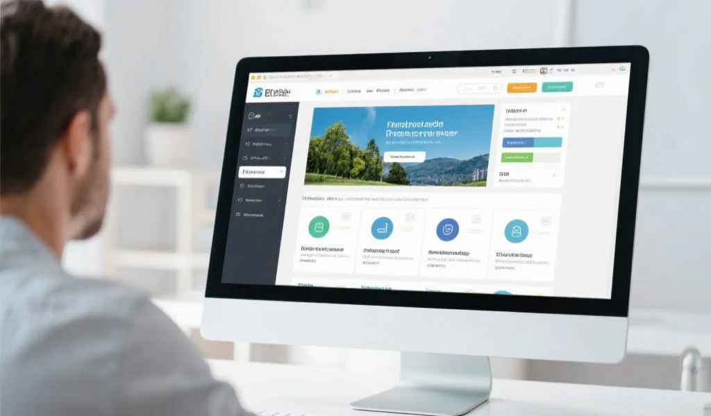 用户在桌面电脑上访问欧陆网页端，屏幕上展示丰富的功能选项和资讯内容，环境专业明亮